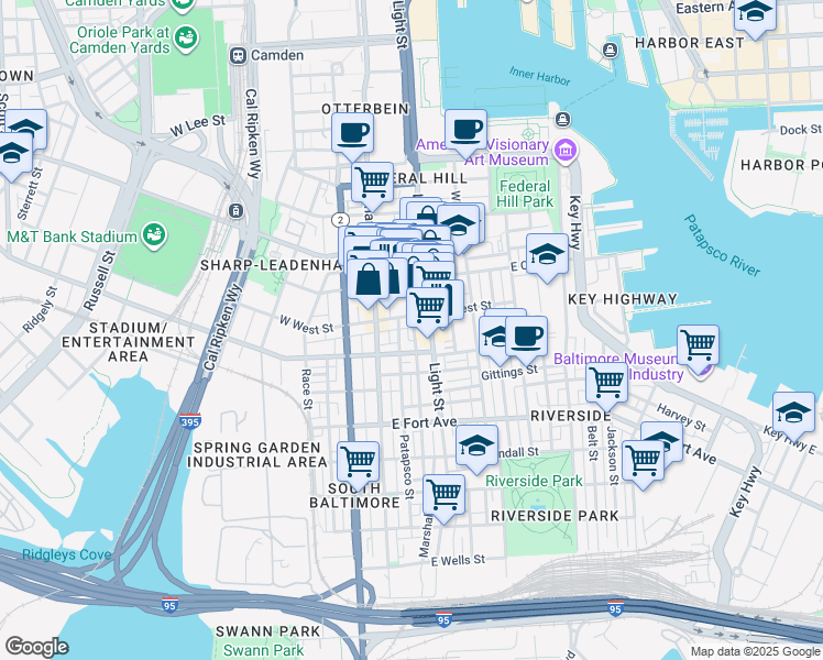 map of restaurants, bars, coffee shops, grocery stores, and more near 1212 Marshall Street in Baltimore
