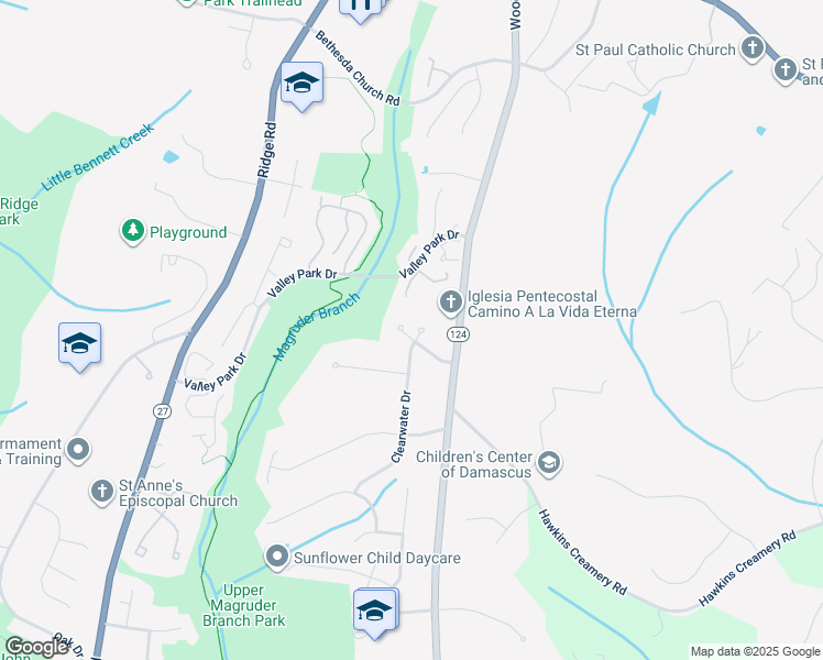 map of restaurants, bars, coffee shops, grocery stores, and more near 10001 Biscayne Lane in Damascus