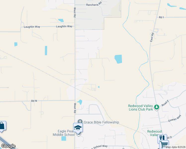 map of restaurants, bars, coffee shops, grocery stores, and more near 9251 West Road in Redwood Valley