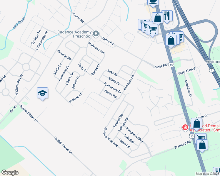 map of restaurants, bars, coffee shops, grocery stores, and more near 919 Appleberry Drive in Smyrna