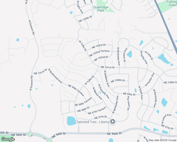 map of restaurants, bars, coffee shops, grocery stores, and more near 8048 Northeast 100th Place in Kansas City
