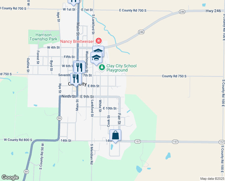 map of restaurants, bars, coffee shops, grocery stores, and more near 509 East 8th Street in Clay City