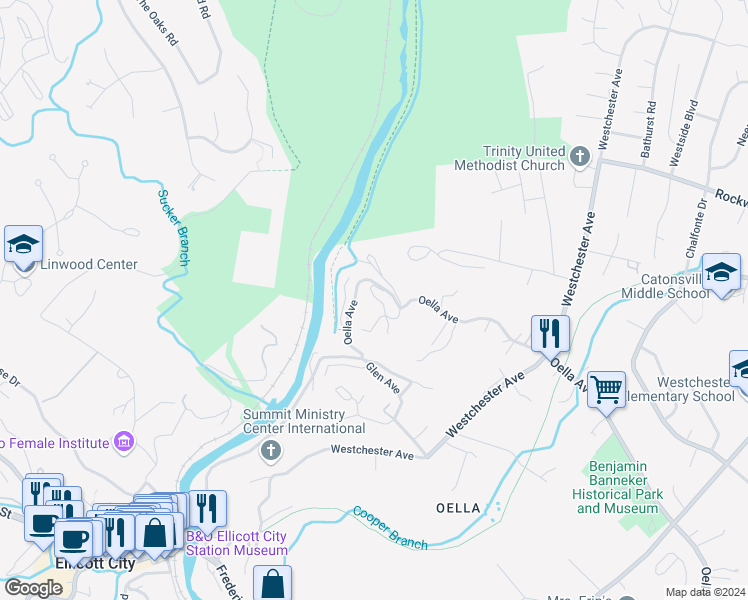 map of restaurants, bars, coffee shops, grocery stores, and more near 703 Pleasant Hill Road in Ellicott City