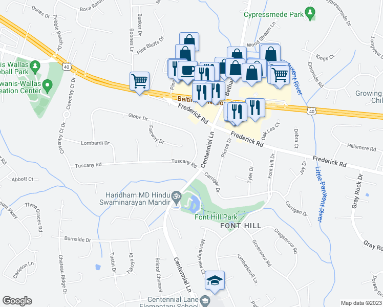 map of restaurants, bars, coffee shops, grocery stores, and more near 10223 Globe Drive in Ellicott City