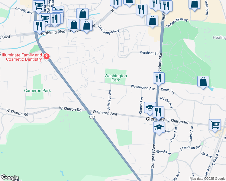 map of restaurants, bars, coffee shops, grocery stores, and more near 1116 Jefferson Avenue in Cincinnati