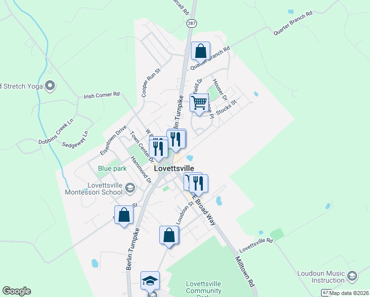 map of restaurants, bars, coffee shops, grocery stores, and more near 2 N Berlin Pike in Lovettsville