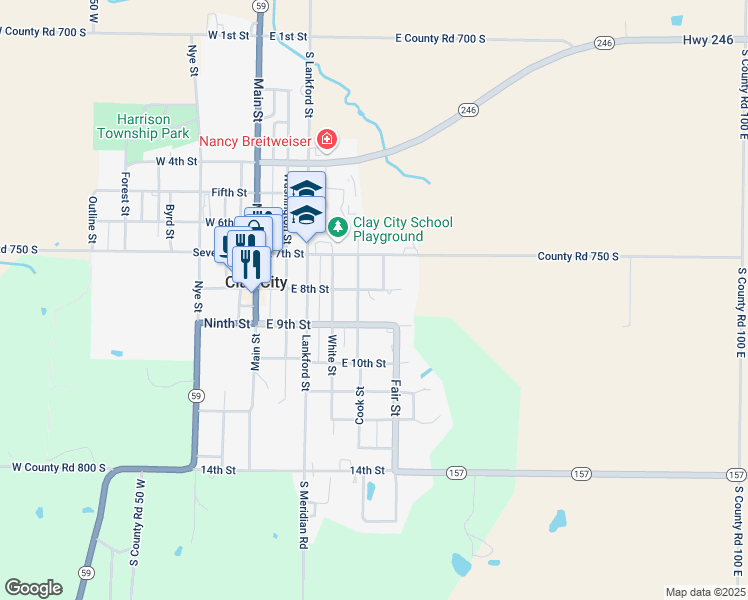 map of restaurants, bars, coffee shops, grocery stores, and more near 509 East 8th Street in Clay City
