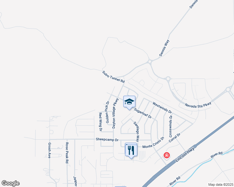 map of restaurants, bars, coffee shops, grocery stores, and more near 197 Dayton Village Parkway in Dayton