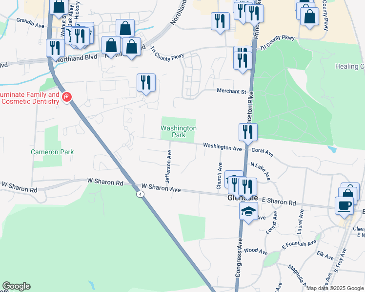 map of restaurants, bars, coffee shops, grocery stores, and more near 1116 Jefferson Avenue in Cincinnati