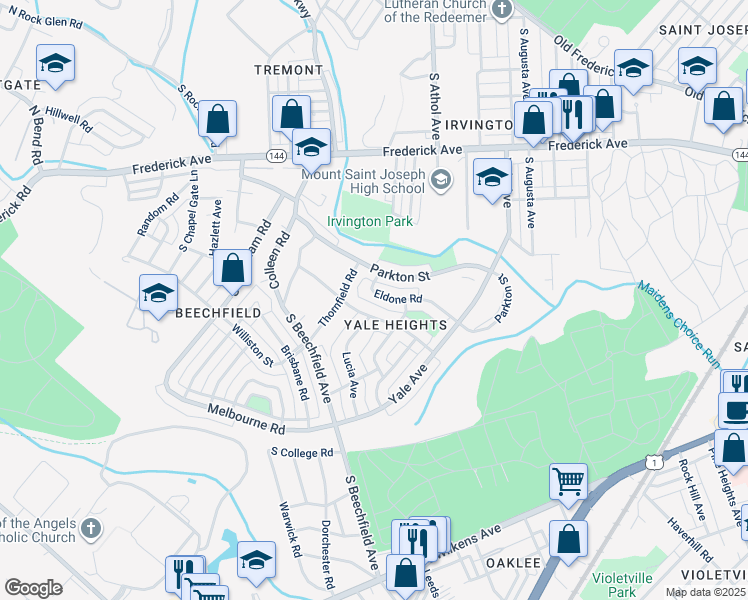 map of restaurants, bars, coffee shops, grocery stores, and more near 4441 Eldone Road in Baltimore