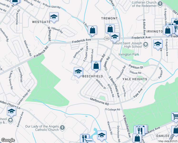 map of restaurants, bars, coffee shops, grocery stores, and more near 5010 Williston Street in Baltimore