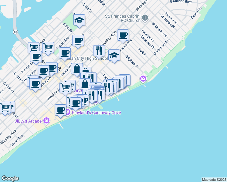 map of restaurants, bars, coffee shops, grocery stores, and more near 864 Plaza Place in Ocean City