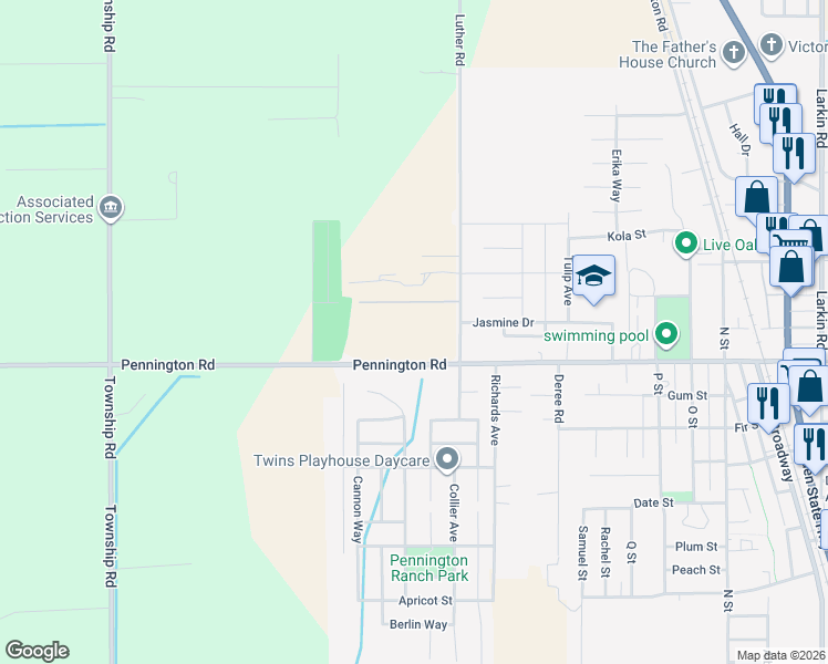 map of restaurants, bars, coffee shops, grocery stores, and more near 10118 Luther Road in Live Oak