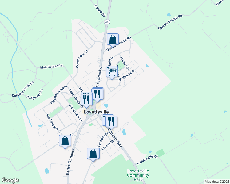 map of restaurants, bars, coffee shops, grocery stores, and more near 28 Tritapoe Place in Lovettsville