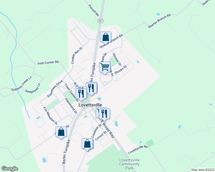 map of restaurants, bars, coffee shops, grocery stores, and more near 28 Tritapoe Place in Lovettsville