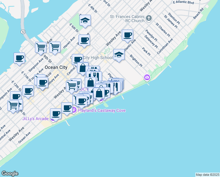 map of restaurants, bars, coffee shops, grocery stores, and more near 841 Plymouth Place in Ocean City