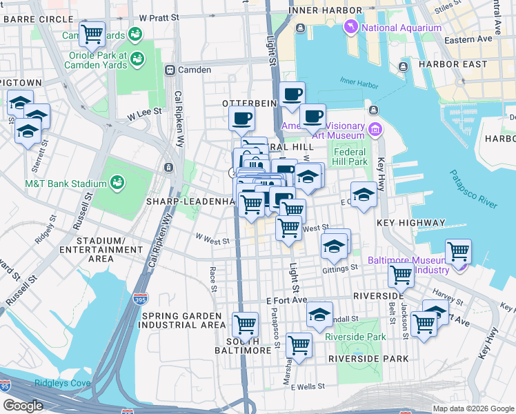 map of restaurants, bars, coffee shops, grocery stores, and more near 1049 South Charles Street in Baltimore