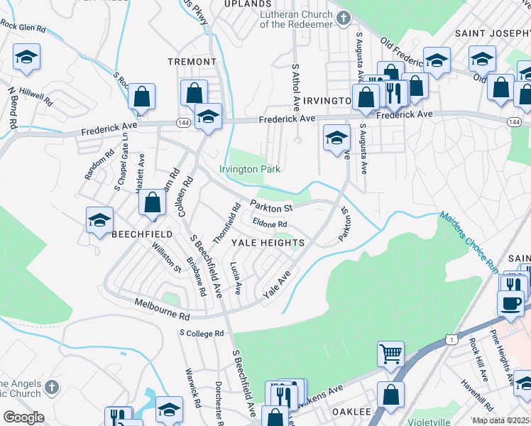 map of restaurants, bars, coffee shops, grocery stores, and more near 4401 Parkton Street in Baltimore