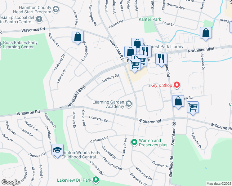 map of restaurants, bars, coffee shops, grocery stores, and more near 711 Daphne Court in Cincinnati