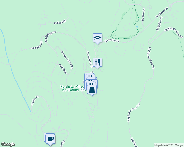map of restaurants, bars, coffee shops, grocery stores, and more near 1965 North Village Drive in Truckee