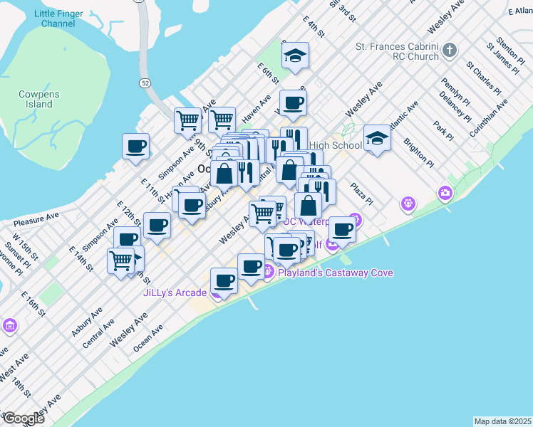 map of restaurants, bars, coffee shops, grocery stores, and more near in Ocean City
