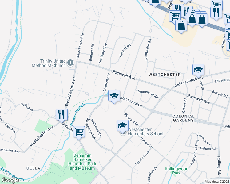 map of restaurants, bars, coffee shops, grocery stores, and more near 3 Sharonwood Court in Catonsville