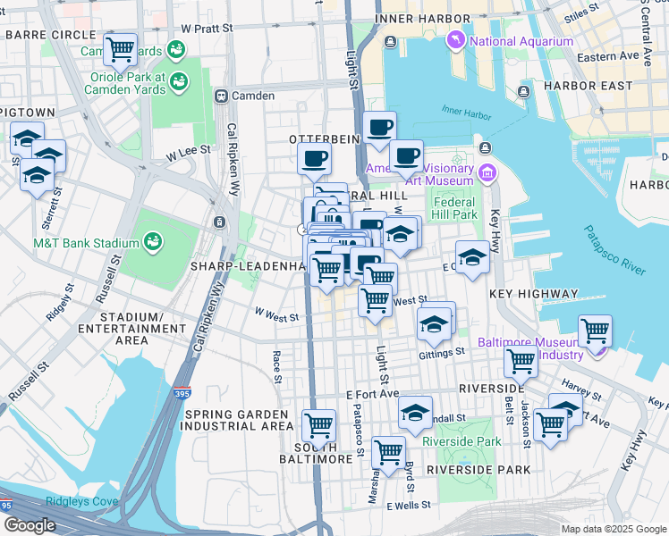 map of restaurants, bars, coffee shops, grocery stores, and more near 1035 South Charles Street in Baltimore