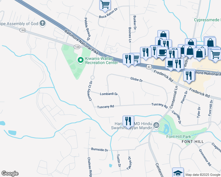 map of restaurants, bars, coffee shops, grocery stores, and more near 10373 Globe Drive in Ellicott City