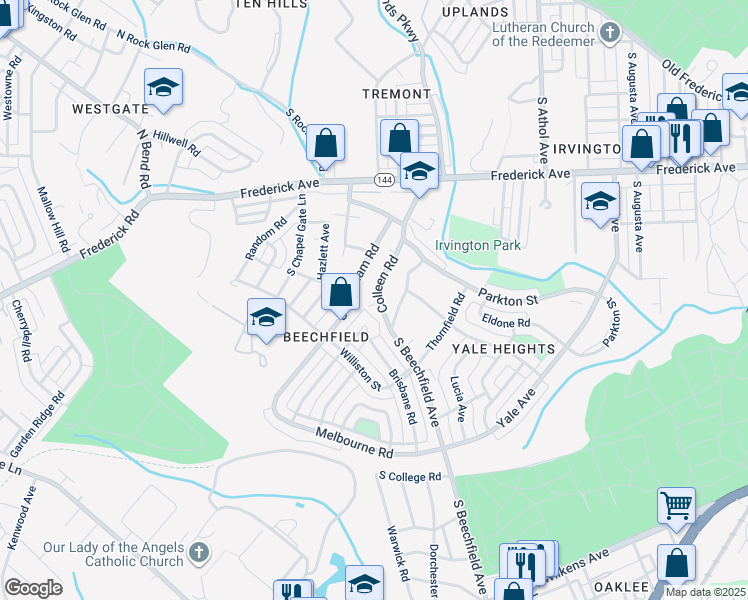 map of restaurants, bars, coffee shops, grocery stores, and more near 500 Colleen Road in Baltimore
