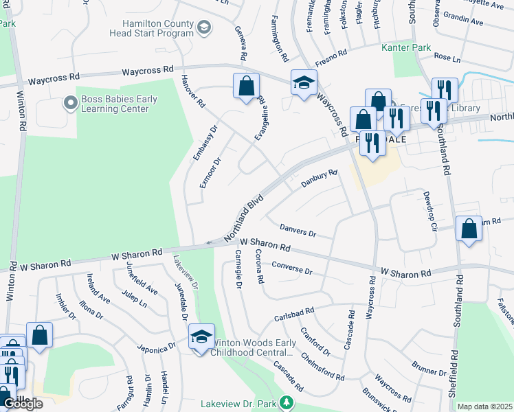 map of restaurants, bars, coffee shops, grocery stores, and more near 787 Northland Boulevard in Cincinnati