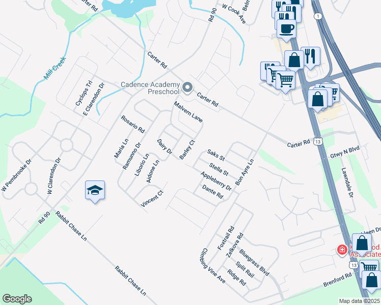 map of restaurants, bars, coffee shops, grocery stores, and more near 563 Barley Court in Smyrna
