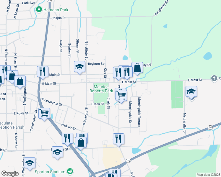 map of restaurants, bars, coffee shops, grocery stores, and more near 103 Clark Street in Richmond