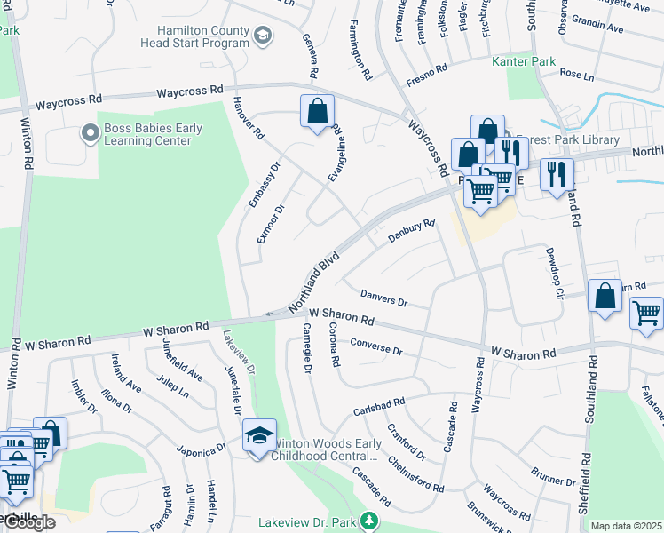 map of restaurants, bars, coffee shops, grocery stores, and more near 787 Northland Boulevard in Cincinnati