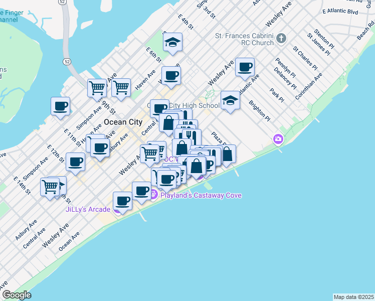 map of restaurants, bars, coffee shops, grocery stores, and more near 807 East 8th Street in Ocean City