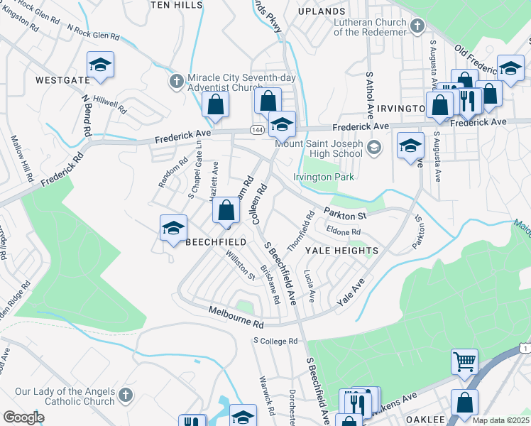 map of restaurants, bars, coffee shops, grocery stores, and more near 502 South Beechfield Avenue in Baltimore
