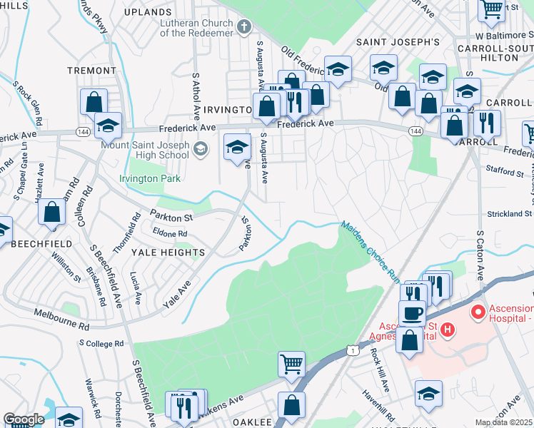 map of restaurants, bars, coffee shops, grocery stores, and more near 4129 Potter Street in Baltimore