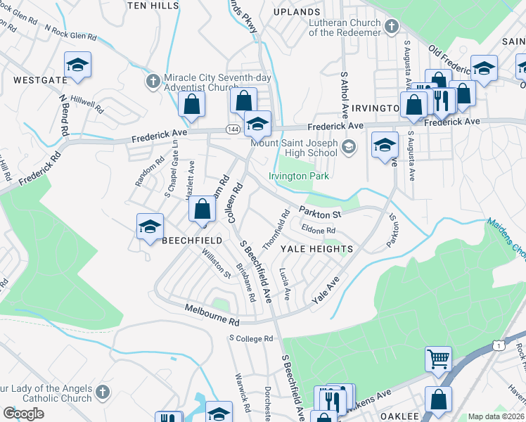 map of restaurants, bars, coffee shops, grocery stores, and more near 4606 Cedar Garden Road in Baltimore