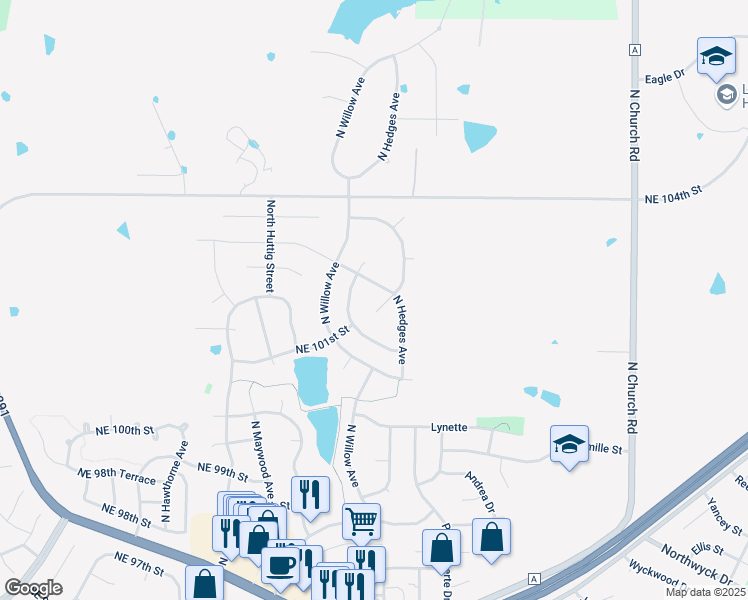 map of restaurants, bars, coffee shops, grocery stores, and more near 10124 N Hedges Ct in Kansas City