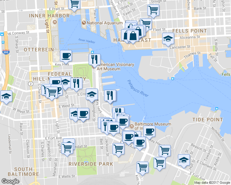 map of restaurants, bars, coffee shops, grocery stores, and more near 500 Terrace View Ave in Baltimore