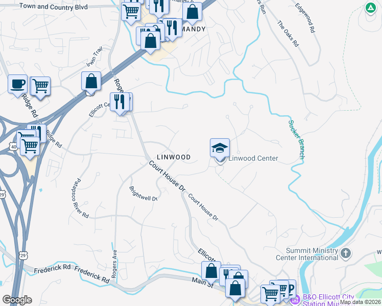map of restaurants, bars, coffee shops, grocery stores, and more near 3395 Poplar Drive in Ellicott City