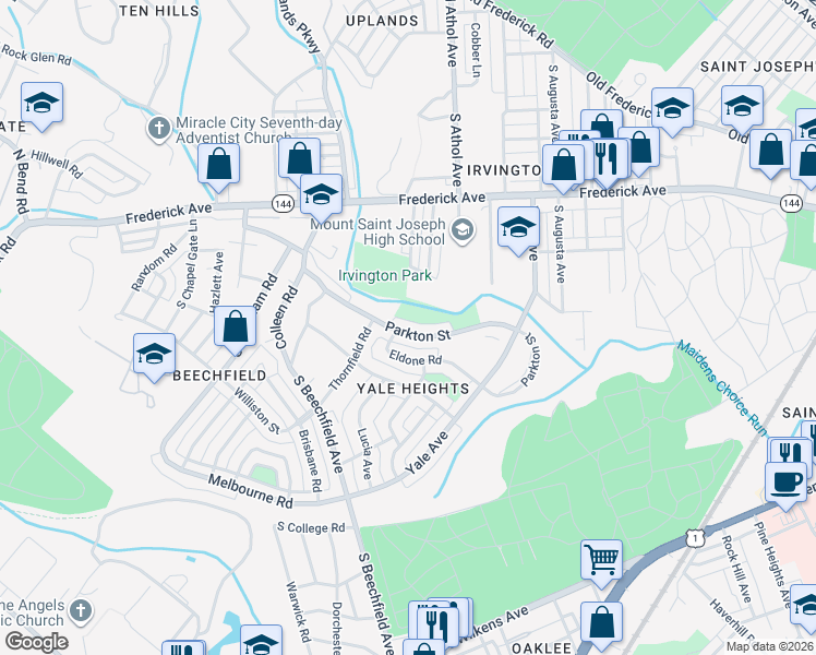map of restaurants, bars, coffee shops, grocery stores, and more near 4416 Parkton Street in Baltimore