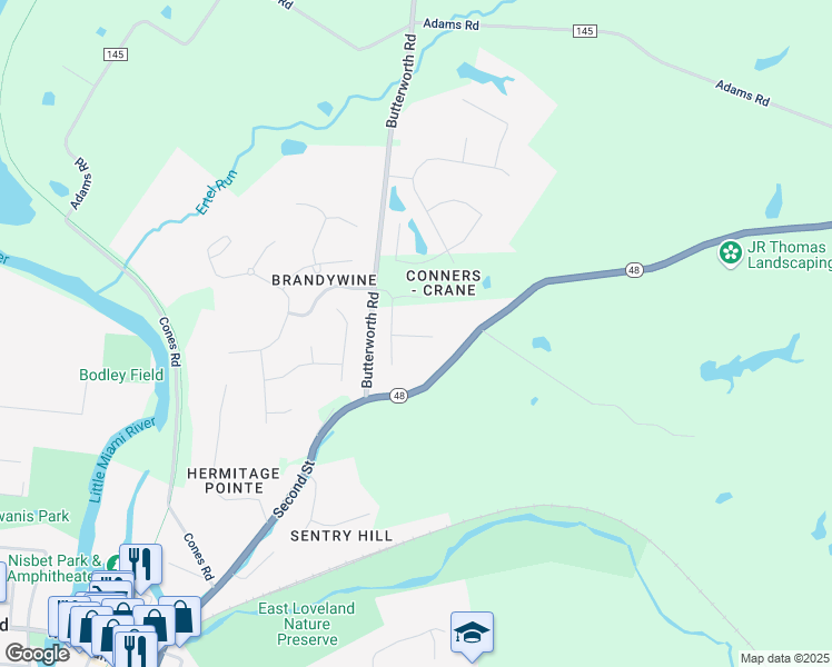 map of restaurants, bars, coffee shops, grocery stores, and more near 10493-10599 Highway 48 in Loveland