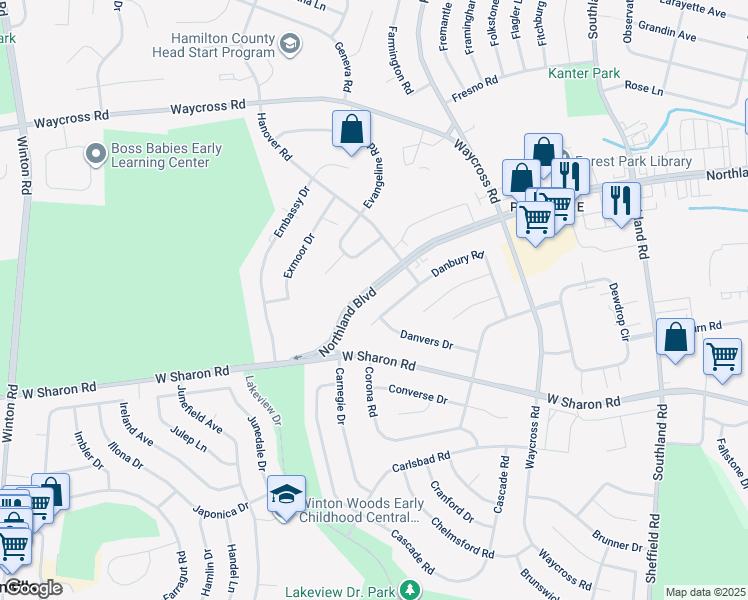 map of restaurants, bars, coffee shops, grocery stores, and more near 787 Northland Boulevard in Cincinnati