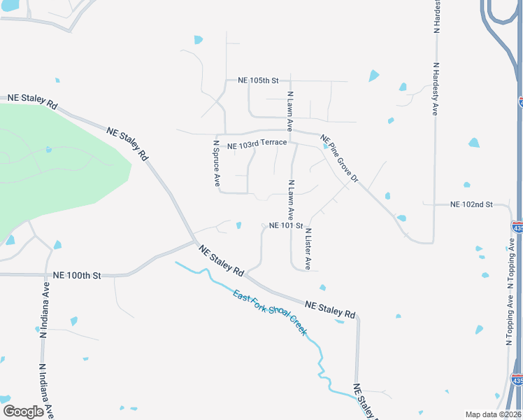 map of restaurants, bars, coffee shops, grocery stores, and more near 4500 Northeast 101st Street in Kansas City