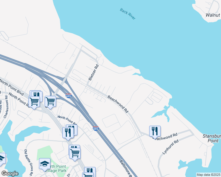 map of restaurants, bars, coffee shops, grocery stores, and more near 715 Gregwood Court in Dundalk