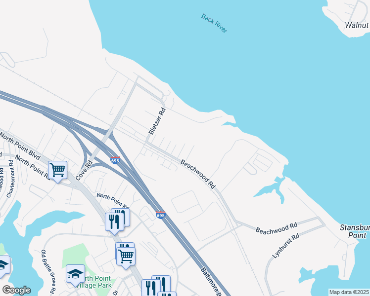 map of restaurants, bars, coffee shops, grocery stores, and more near 715 Gregwood Court in Dundalk