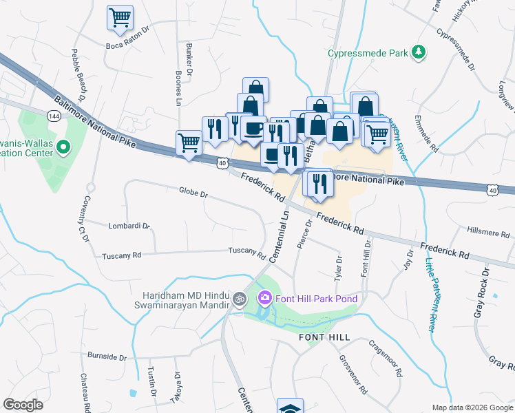 map of restaurants, bars, coffee shops, grocery stores, and more near 10234 Globe Drive in Ellicott City