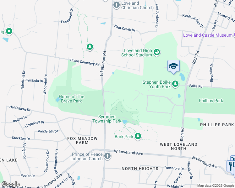 map of restaurants, bars, coffee shops, grocery stores, and more near 11763 Hickory Run Court in Loveland