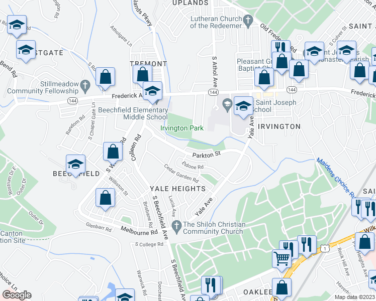 map of restaurants, bars, coffee shops, grocery stores, and more near 4428 Parkton Street in Baltimore