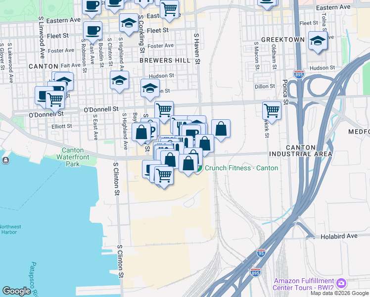 map of restaurants, bars, coffee shops, grocery stores, and more near 3700 Boston Street in Baltimore